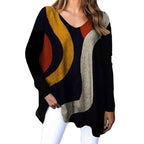Striped Long Sleeve Printed T-Shirt Fashion V-Neck Streetwear Ladies Large Size Casual Top nowadaysfashion