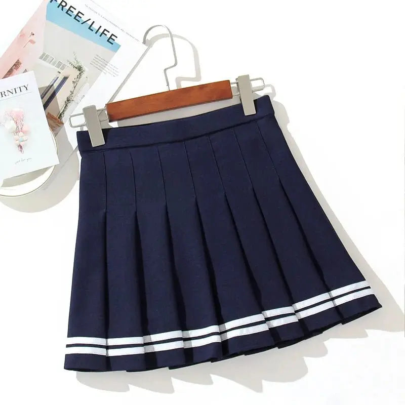 Striped Pleated Elastic Waist Female Sweet Mini Dance Plaid Skirt Y2k - Blade & Thread