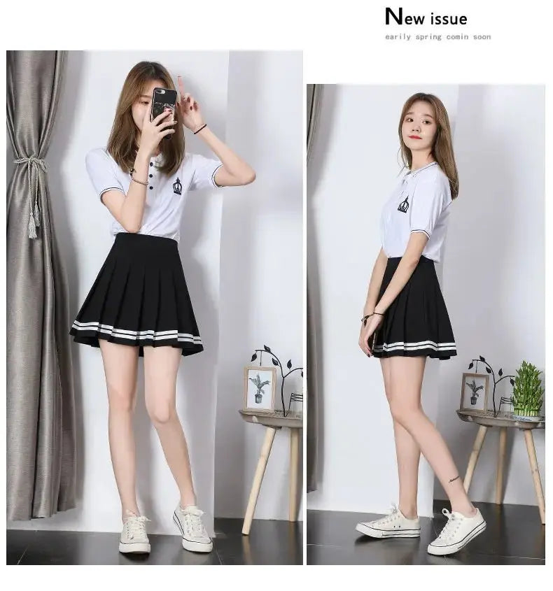 Striped Pleated Elastic Waist Female Sweet Mini Dance Plaid Skirt Y2k - Blade & Thread