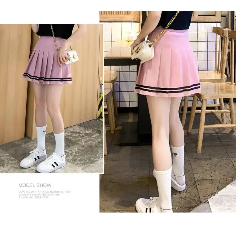Striped Pleated Elastic Waist Female Sweet Mini Dance Plaid Skirt Y2k - Blade & Thread