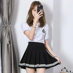 Striped Pleated Elastic Waist Female Sweet Mini Dance Plaid Skirt Y2k nowadaysfashion