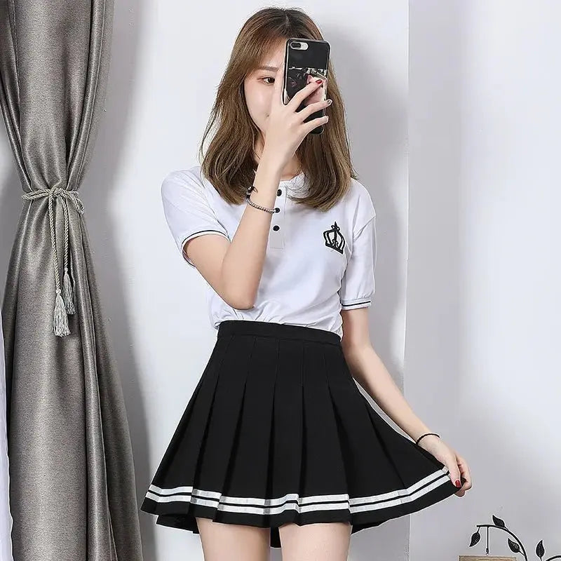 Striped Pleated Elastic Waist Female Sweet Mini Dance Plaid Skirt Y2k nowadaysfashion