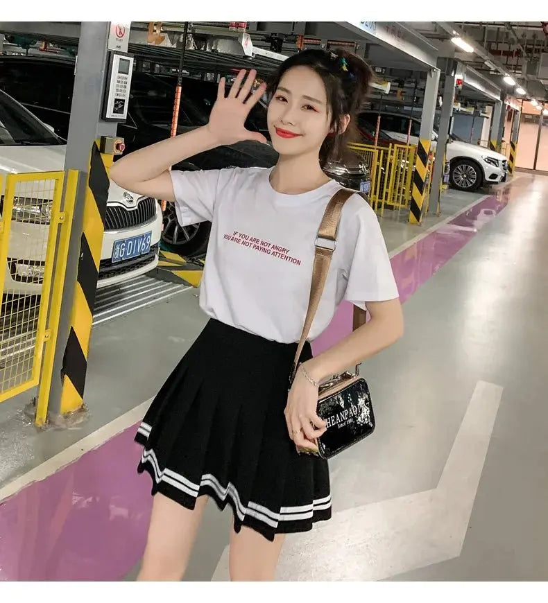 Striped Pleated Elastic Waist Female Sweet Mini Dance Plaid Skirt Y2k - Blade & Thread