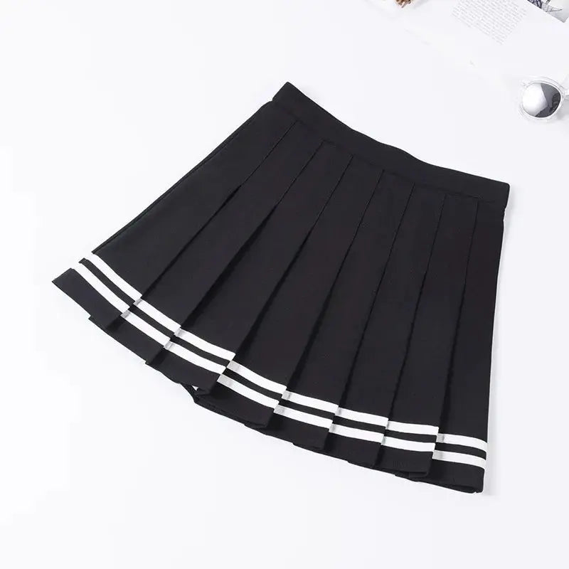 Striped Pleated Elastic Waist Female Sweet Mini Dance Plaid Skirt Y2k - Blade & Thread