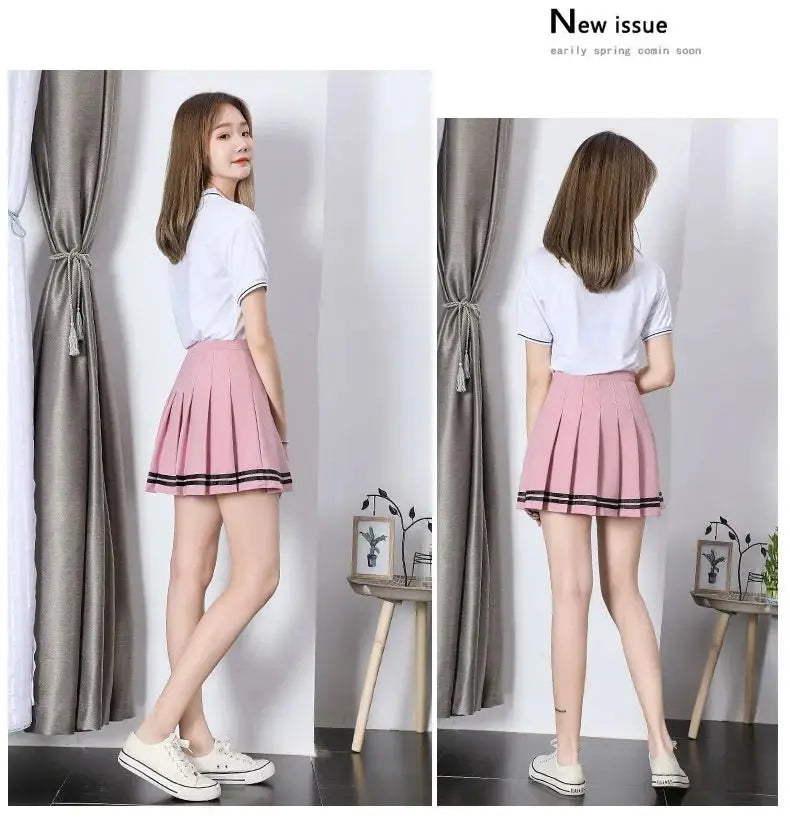 Striped Pleated Elastic Waist Female Sweet Mini Dance Plaid Skirt Y2k nowadaysfashion