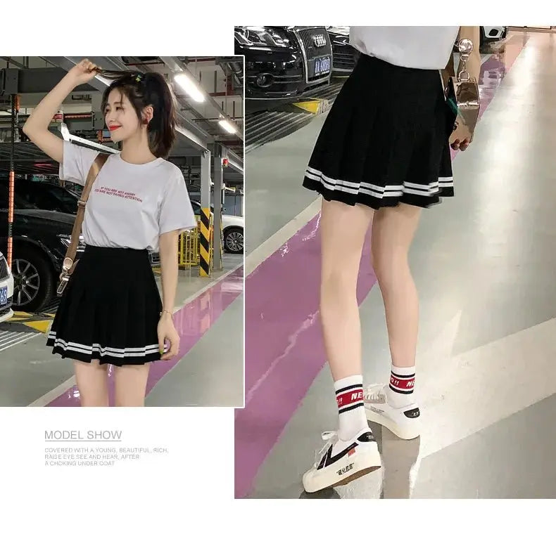 Striped Pleated Elastic Waist Female Sweet Mini Dance Plaid Skirt Y2k - Blade & Thread