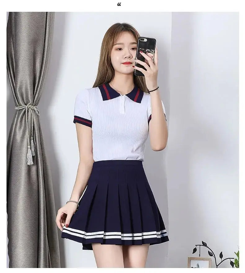 Striped Pleated Elastic Waist Female Sweet Mini Dance Plaid Skirt Y2k - Blade & Thread