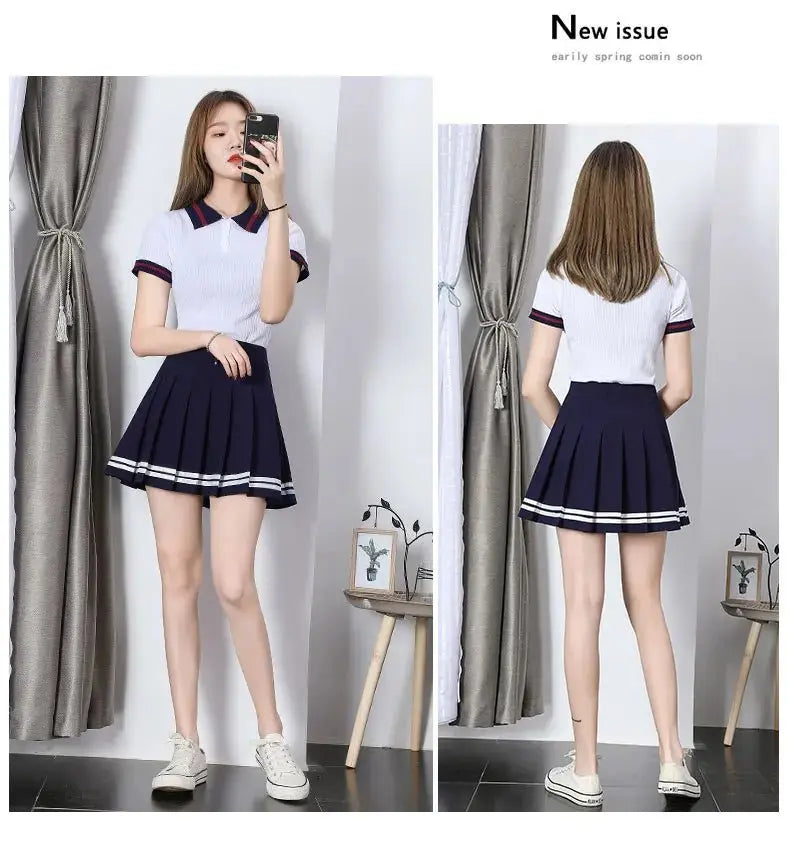 Striped Pleated Elastic Waist Female Sweet Mini Dance Plaid Skirt Y2k - Blade & Thread
