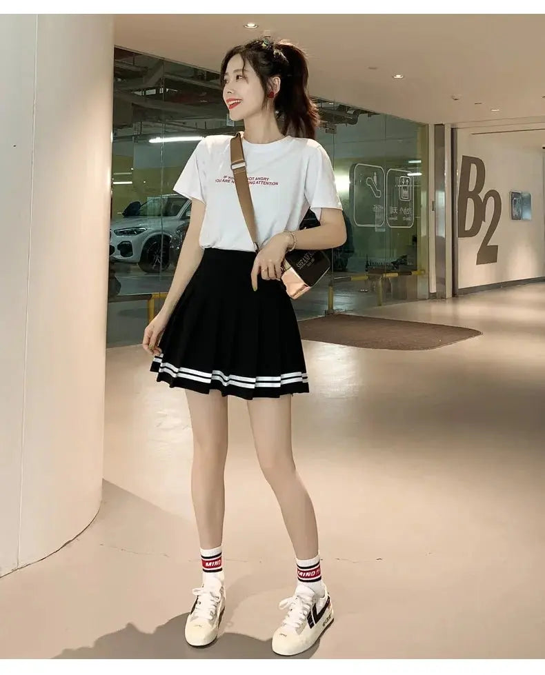 Striped Pleated Elastic Waist Female Sweet Mini Dance Plaid Skirt Y2k - Blade & Thread
