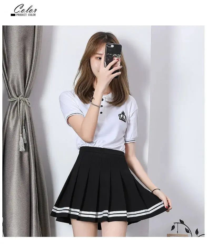 Striped Pleated Elastic Waist Female Sweet Mini Dance Plaid Skirt Y2k - Blade & Thread