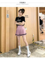 Striped Pleated Elastic Waist Female Sweet Mini Dance Plaid Skirt Y2k nowadaysfashion