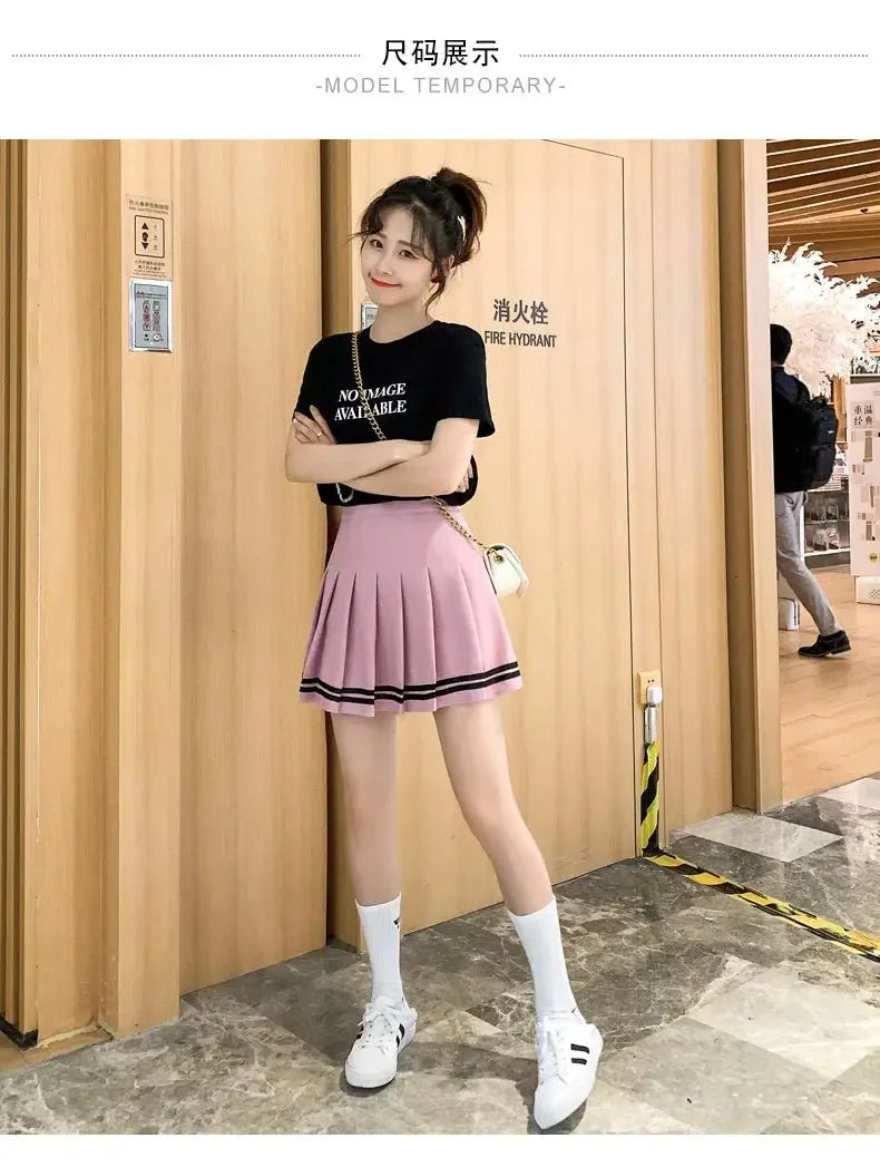 Striped Pleated Elastic Waist Female Sweet Mini Dance Plaid Skirt Y2k - Blade & Thread