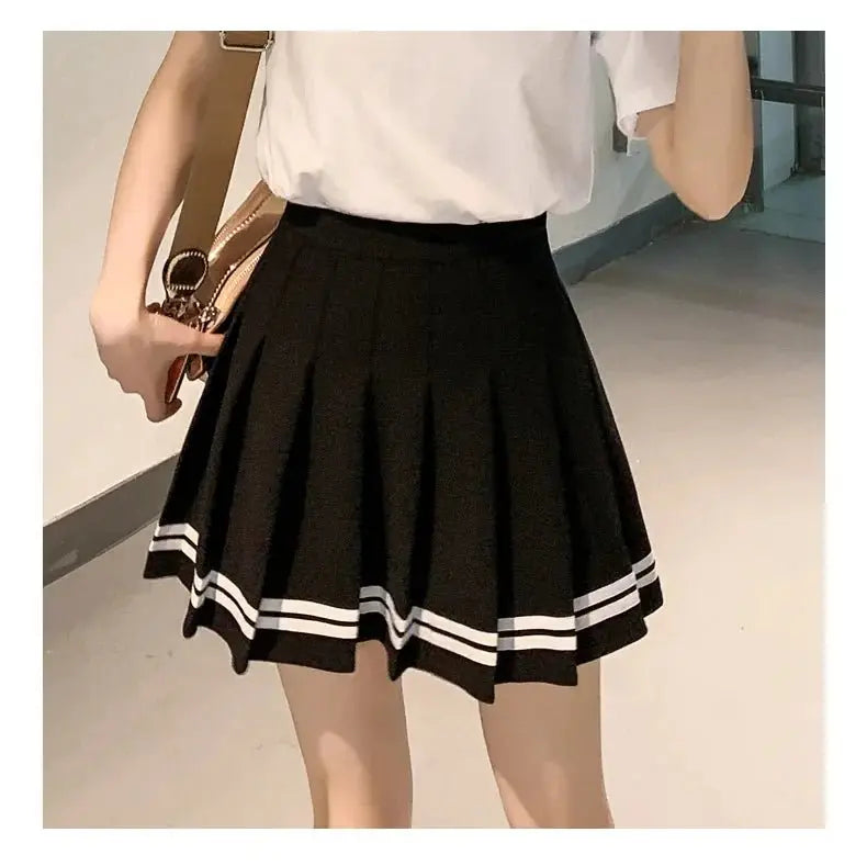 Striped Pleated Elastic Waist Female Sweet Mini Dance Plaid Skirt Y2k nowadaysfashion