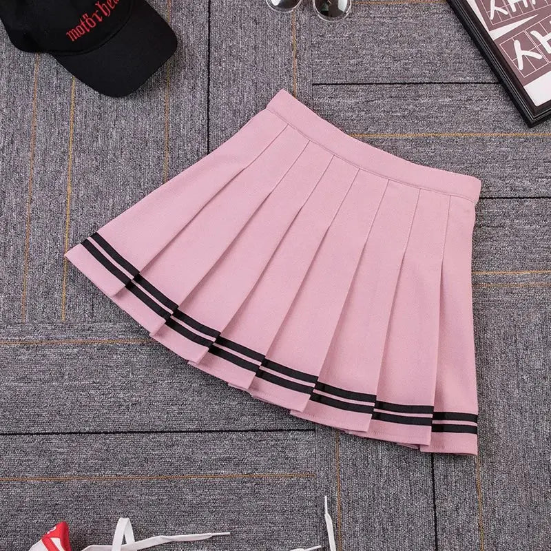 Striped Pleated Elastic Waist Female Sweet Mini Dance Plaid Skirt Y2k - Blade & Thread