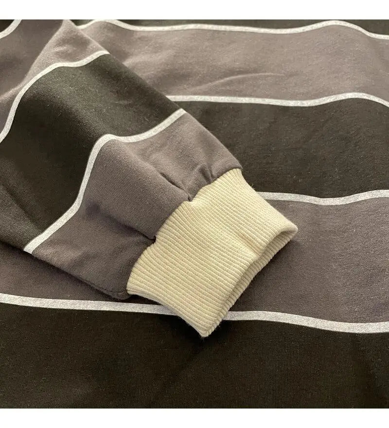 Striped POLO Shirt Men Women Casual Loose Couple BF Lapel Sweatshirts - Blade & Thread