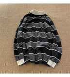 Striped POLO Shirt Men Women Casual Loose Couple BF Lapel Sweatshirts nowadaysfashion