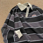 Striped POLO Shirt Men Women Casual Loose Couple BF Lapel Sweatshirts nowadaysfashion