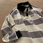 Striped POLO Shirt Men Women Casual Loose Couple BF Lapel Sweatshirts nowadaysfashion