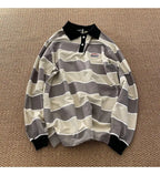 Striped POLO Shirt Men Women Casual Loose Couple BF Lapel Sweatshirts nowadaysfashion