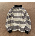 Striped POLO Shirt Men Women Casual Loose Couple BF Lapel Sweatshirts nowadaysfashion