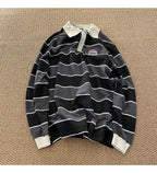 Striped POLO Shirt Men Women Casual Loose Couple BF Lapel Sweatshirts nowadaysfashion