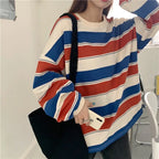 Striped POLO Shirt Men Women Casual Loose Couple BF Lapel Sweatshirts nowadaysfashion
