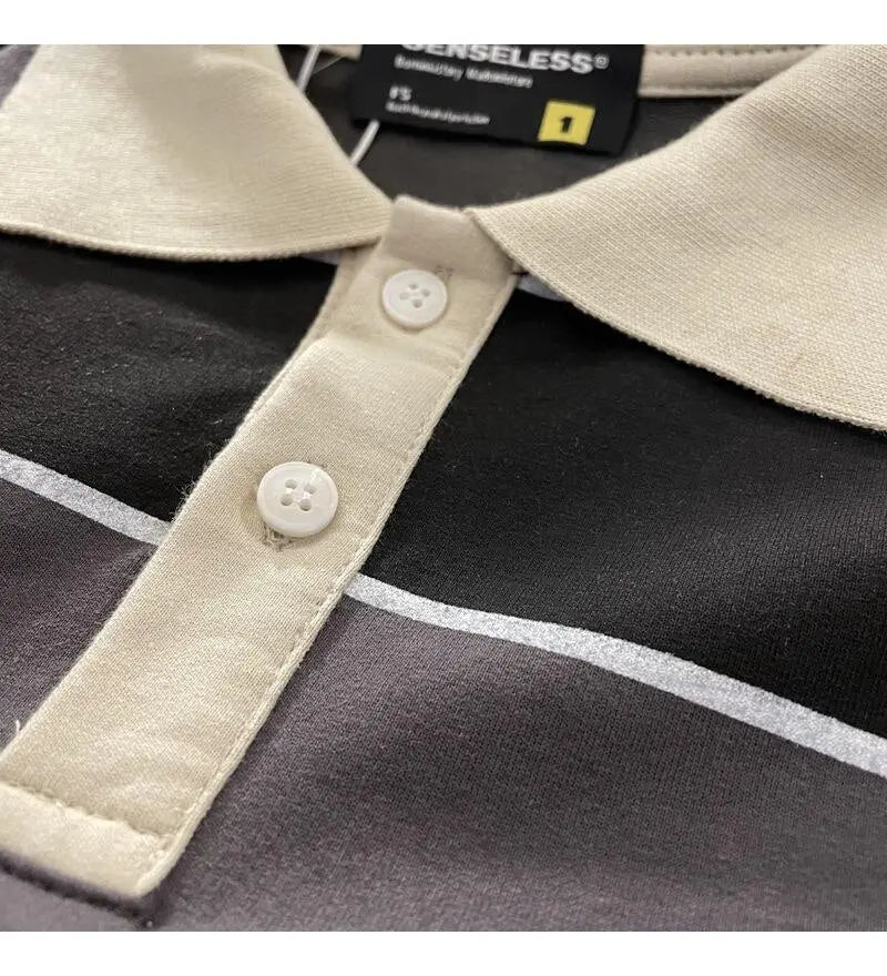 Striped POLO Shirt Men Women Casual Loose Couple BF Lapel Sweatshirts - Blade & Thread
