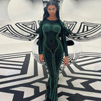 Striped Print Long Sleeve See Through Sexy Bodycon Maxi Dress nowadaysfashion