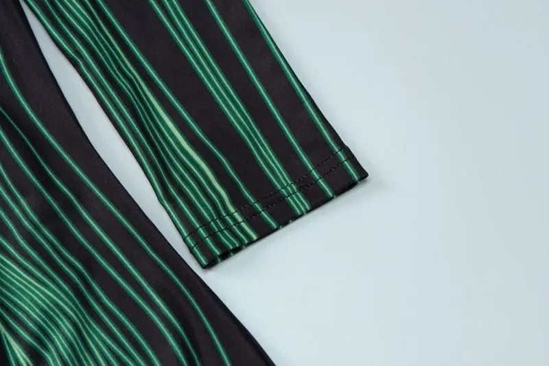 Striped Print Long Sleeve See Through Sexy Bodycon Maxi Dress - Blade & Thread