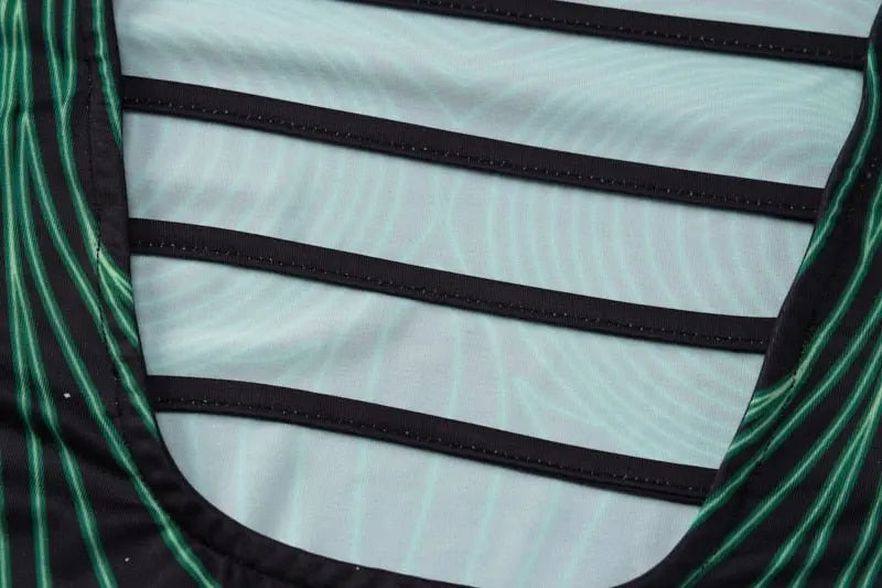 Striped Print Long Sleeve See Through Sexy Bodycon Maxi Dress nowadaysfashion