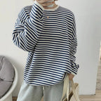 Striped Pullovers Women Knitted Cotton Sweatshirts Female Long-sleeved Loose Tops nowadaysfashion