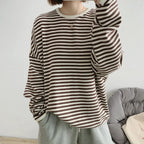 Striped Pullovers Women Knitted Cotton Sweatshirts Female Long-sleeved Loose Tops nowadaysfashion