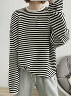 Striped Pullovers Women Knitted Cotton Sweatshirts Female Long-sleeved Loose Tops nowadaysfashion