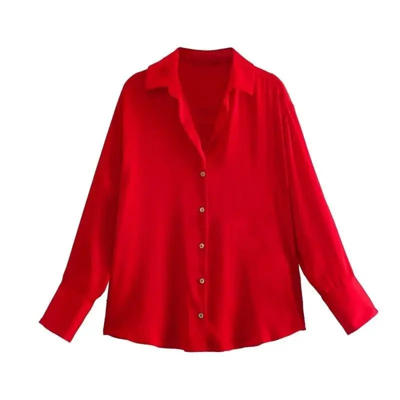 Striped satin long-sleeved shirt nowadaysfashion