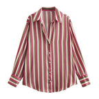 Striped satin long-sleeved shirt nowadaysfashion