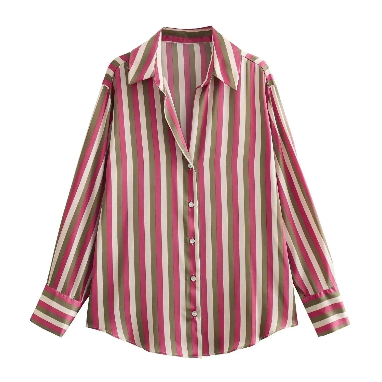 Striped satin long-sleeved shirt - Blade & Thread
