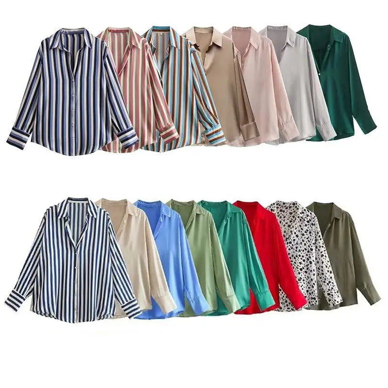 Striped satin long-sleeved shirt - Blade & Thread