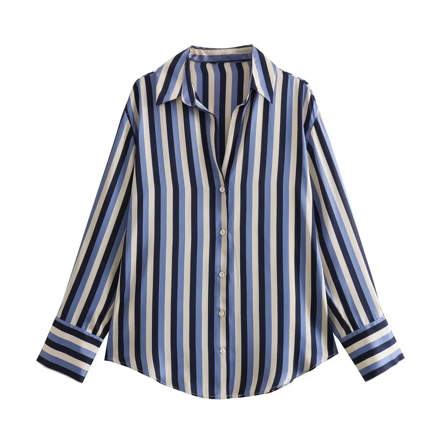 Striped satin long-sleeved shirt - Blade & Thread