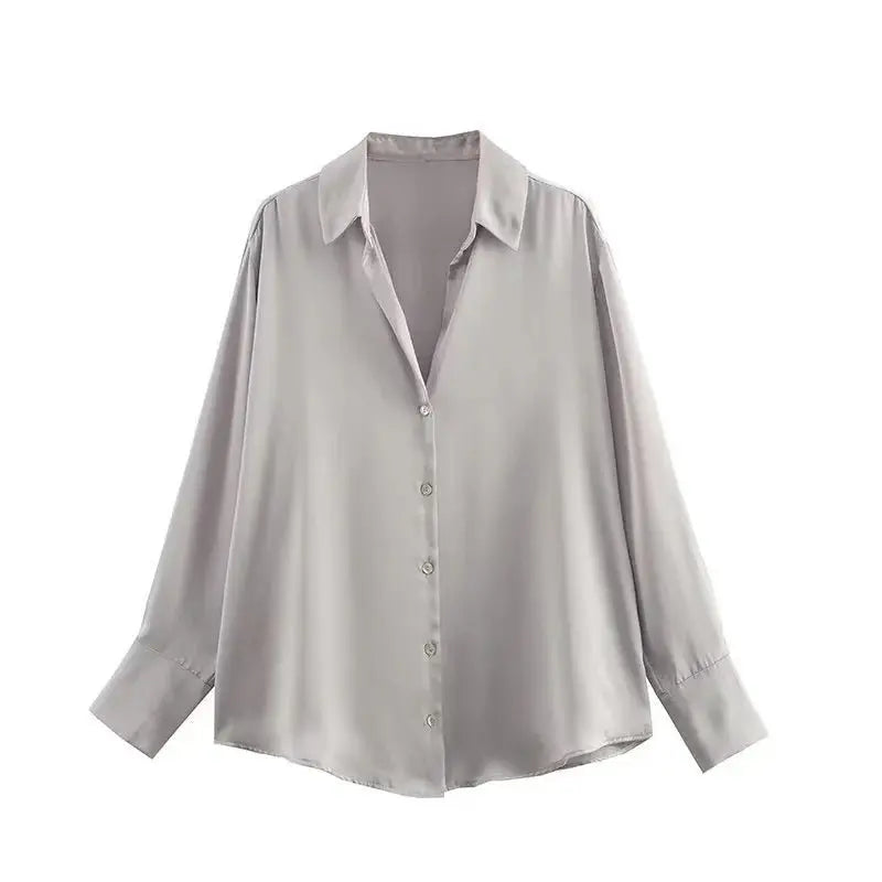 Striped satin long-sleeved shirt nowadaysfashion