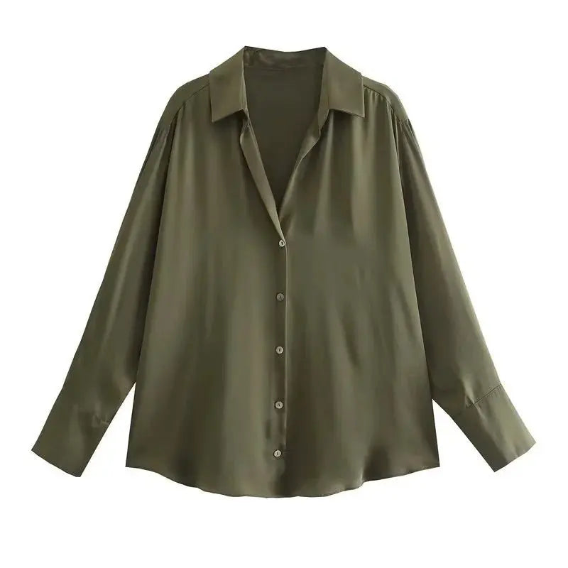 Striped satin long-sleeved shirt nowadaysfashion
