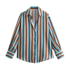 Striped satin long-sleeved shirt nowadaysfashion