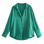 Striped satin long-sleeved shirt nowadaysfashion