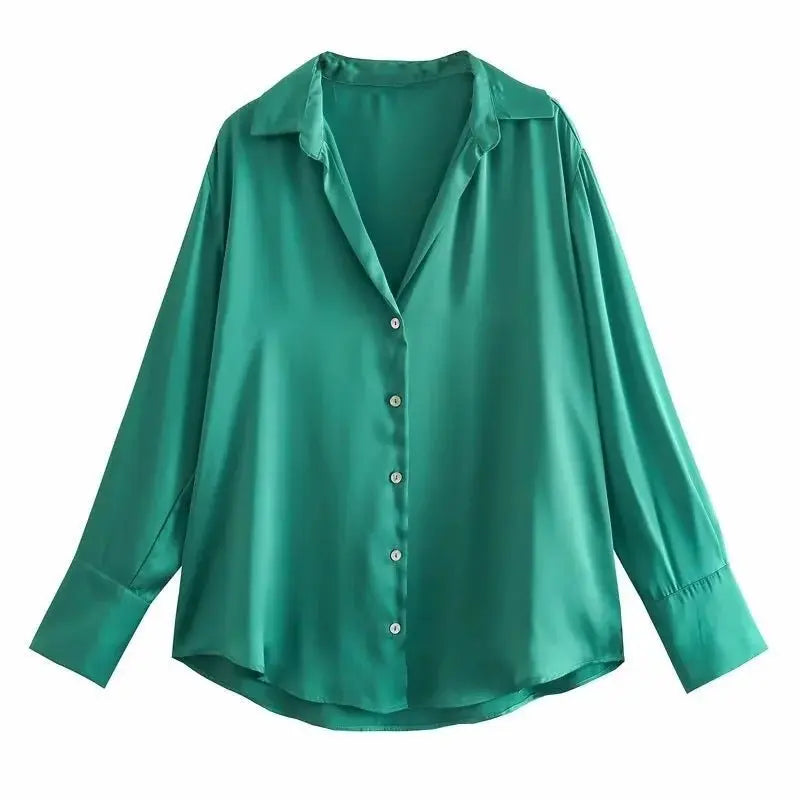Striped satin long-sleeved shirt nowadaysfashion