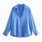 Striped satin long-sleeved shirt nowadaysfashion