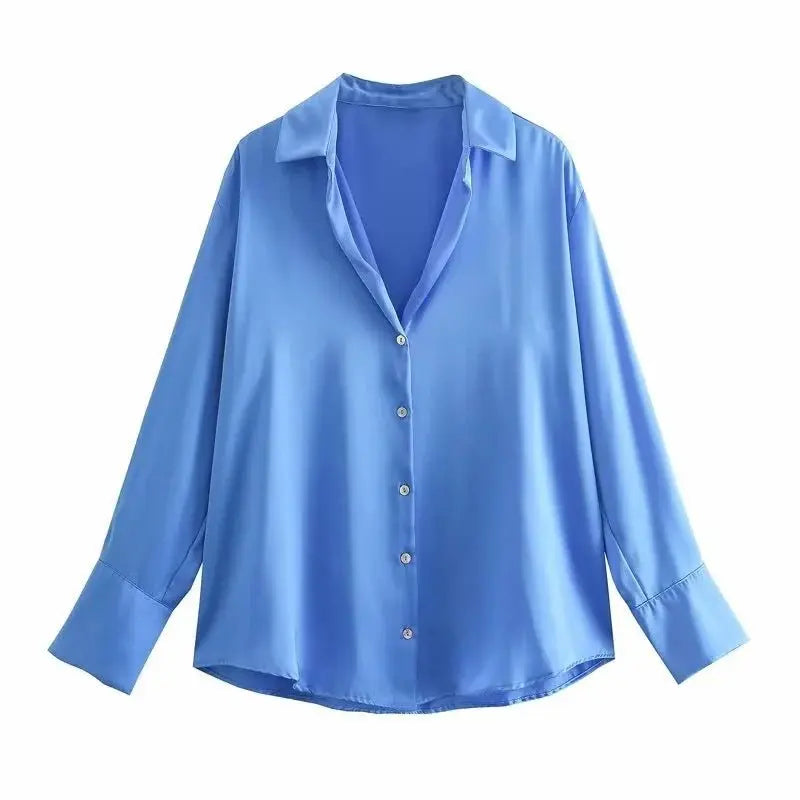 Striped satin long-sleeved shirt nowadaysfashion