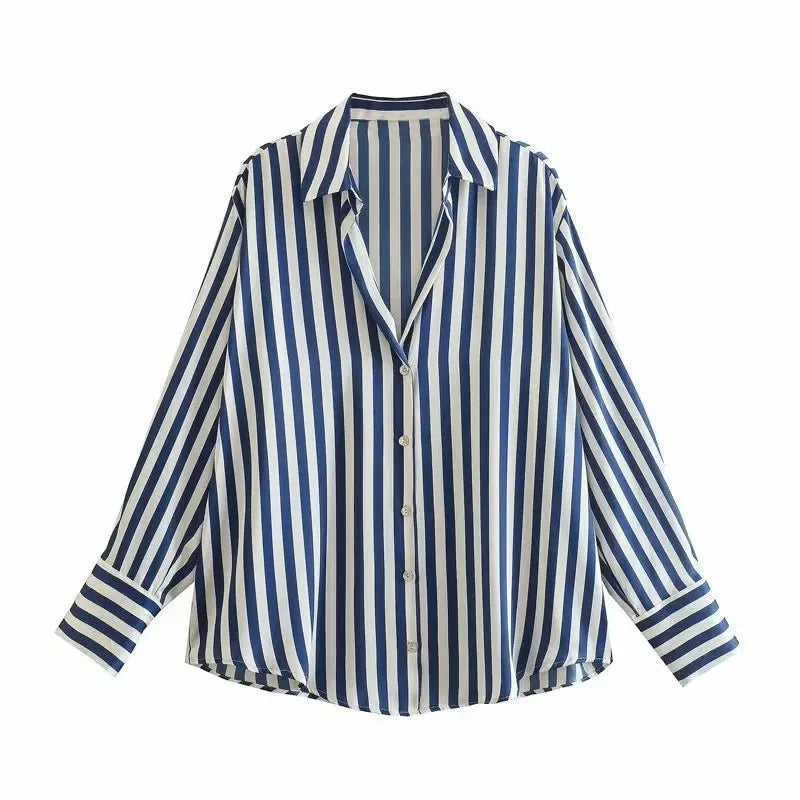 Striped satin long-sleeved shirt - Blade & Thread