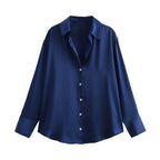 Striped satin long-sleeved shirt nowadaysfashion
