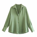 Striped satin long-sleeved shirt nowadaysfashion