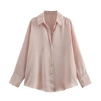 Striped satin long-sleeved shirt nowadaysfashion