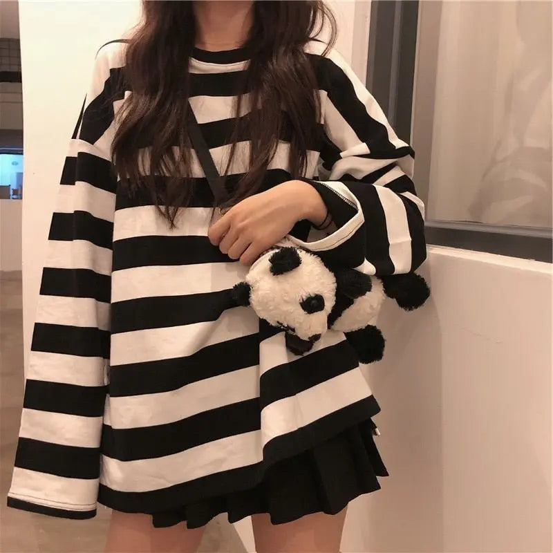 Striped Shirt Blouse Harajuku Couple Tops Woman T-Shirt Spring Long Sleeve Gothic Shirts - Blade & Thread